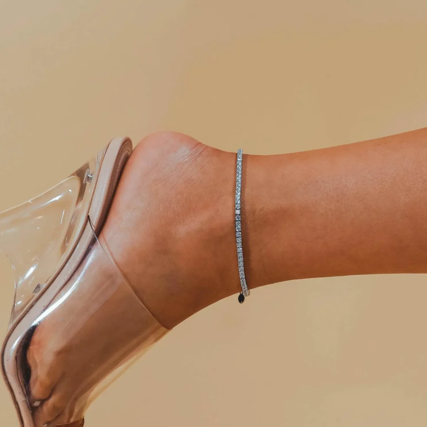 "WOKE" 3 MM Tennis anklet| Moissanite diamonds and Silver | In 925 sterling silver