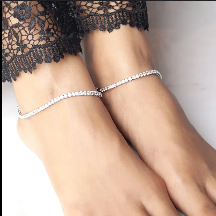 "WOKE" 3 MM Tennis anklet| Moissanite diamonds and Silver | In 925 sterling silver