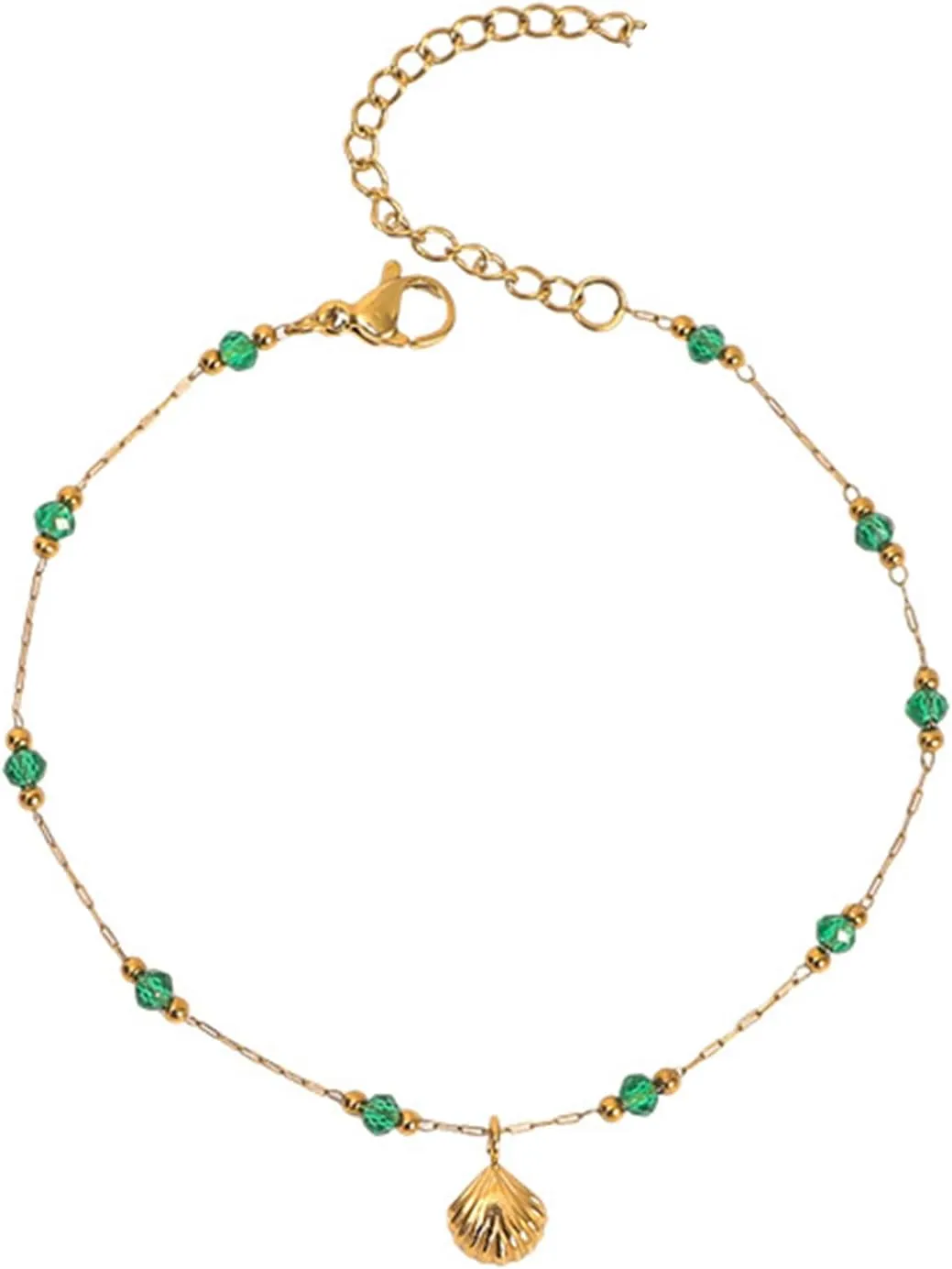QWALIT Gold Anklets for Women Waterproof Women's Anklets Gold Plated Bracelets for Women Anklet Bracelet Round Disc Beads Starfish Shell