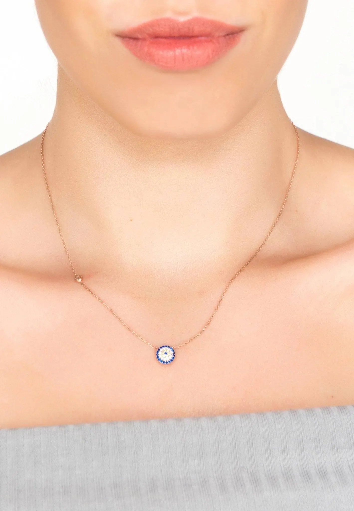 Radiant Evil Eye Necklace in Dipped Rose Gold