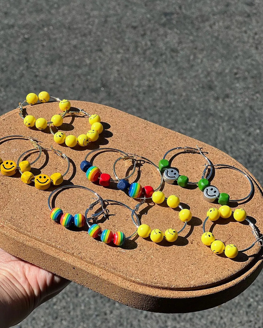 Rainbow Yellow Smiley Face Hoop Earrings