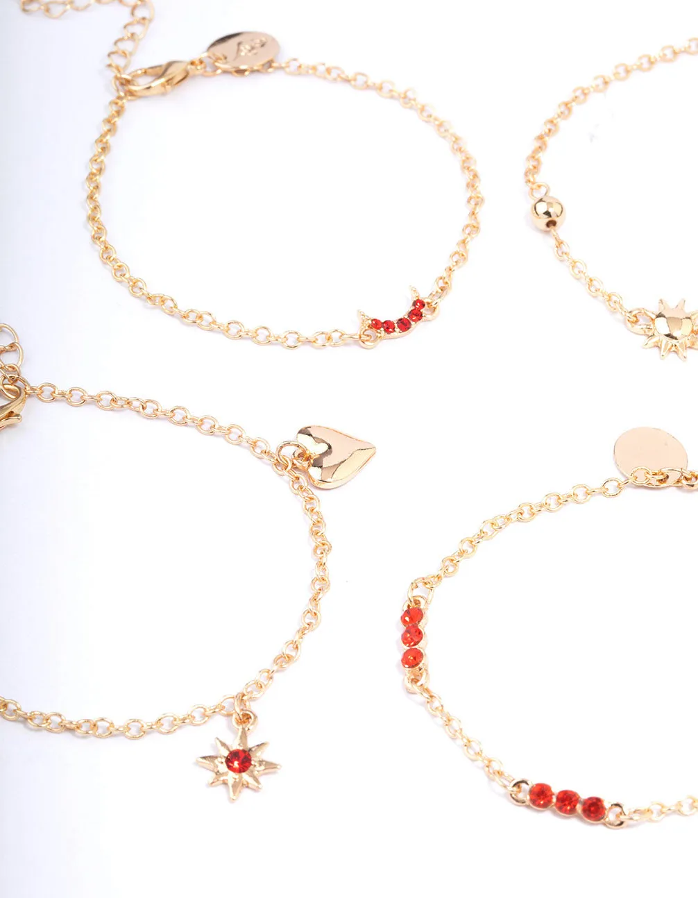 Red 5 Row Charm Gold Bracelets & Anklets Set