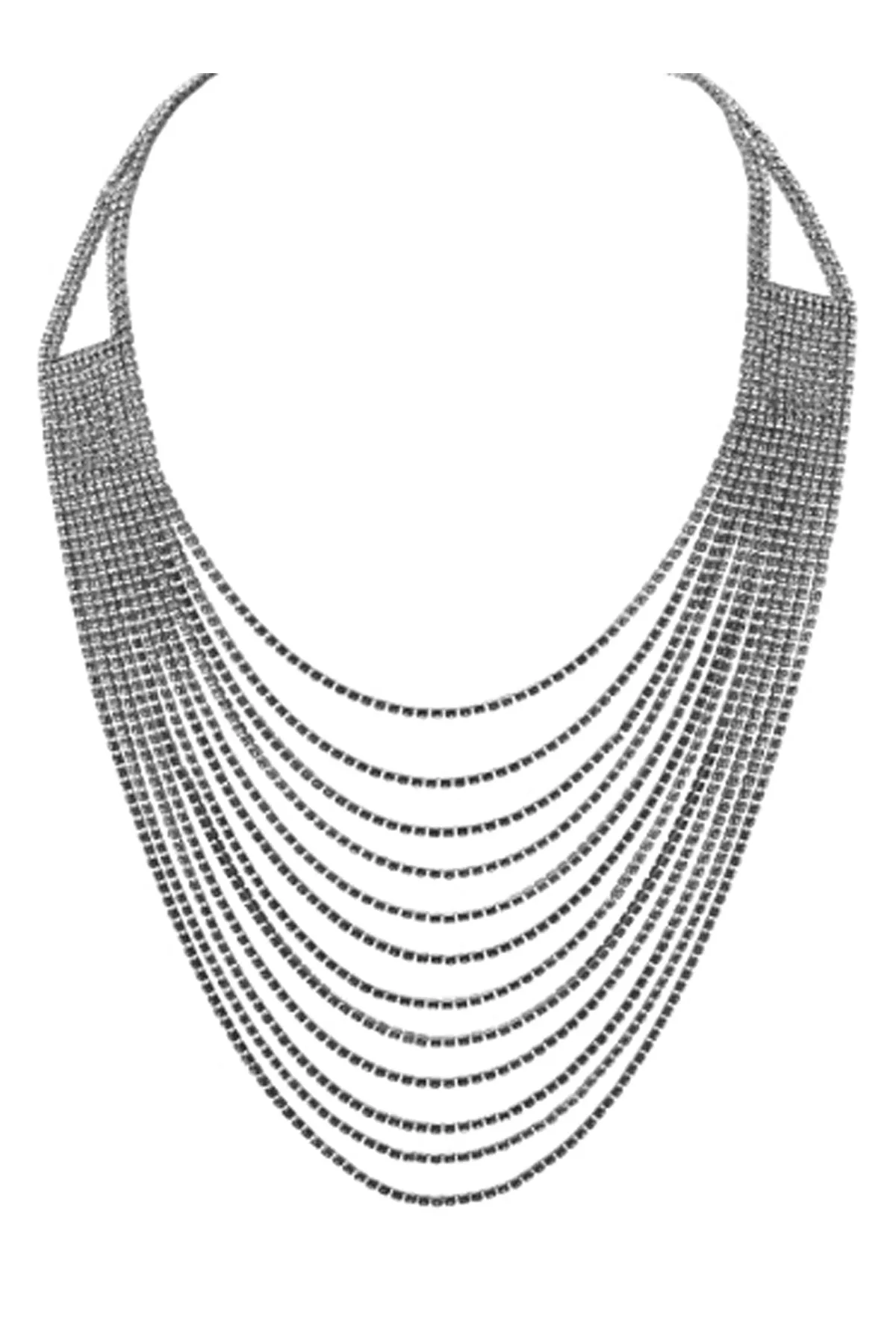 RHINESTONE 12 ROW LAYERED NECKLACE