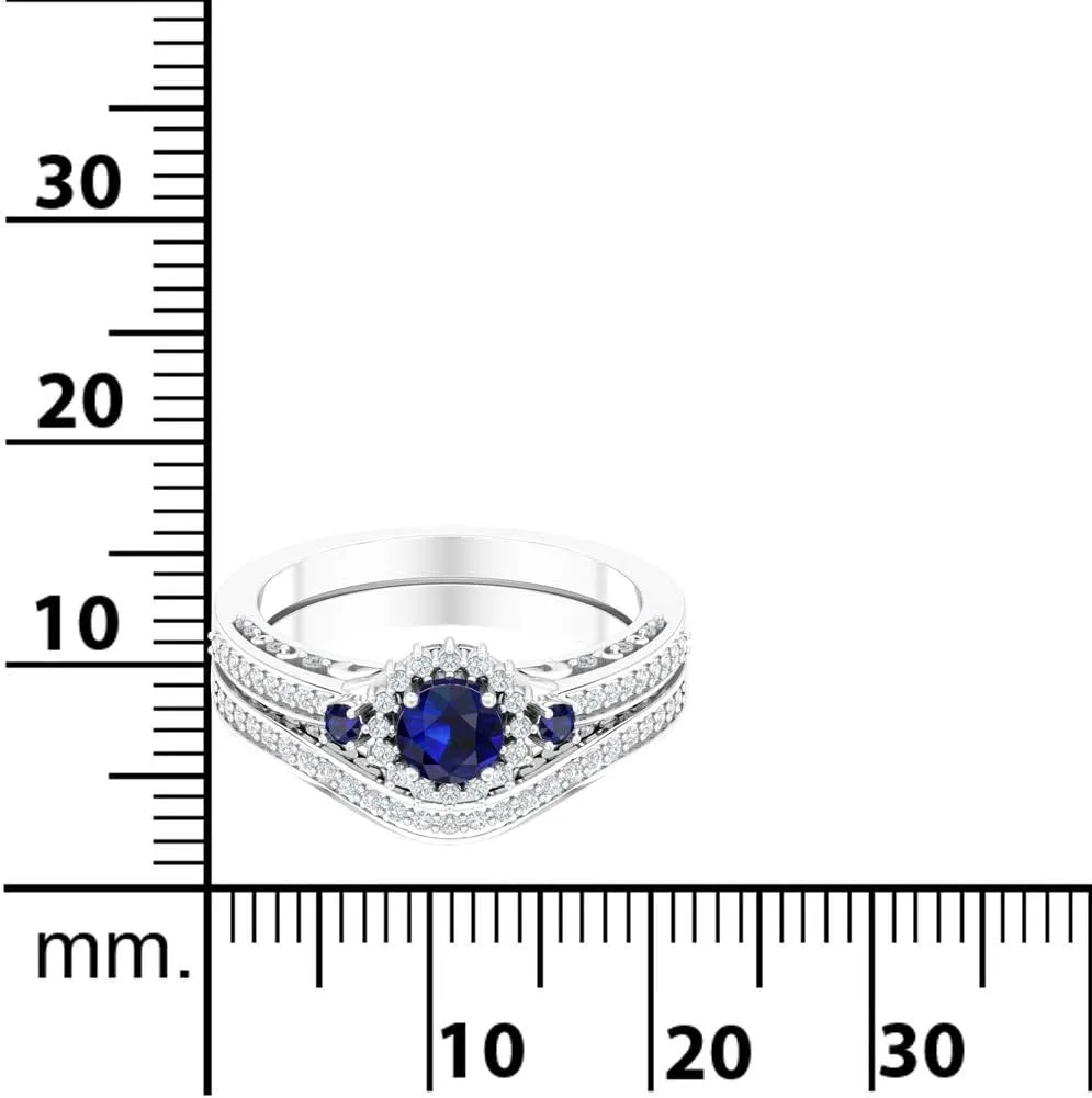 Ring 925 Sterling Silver Platinum Plated Elegant Round Shape Cut 0.5Carats Cubic Zirconia Solitaire 4mm Created Blue Sapphire Gemstone Engagement Wedding Layered Band Jewelry Accessory