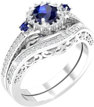 Ring 925 Sterling Silver Platinum Plated Elegant Round Shape Cut 0.5Carats Cubic Zirconia Solitaire 4mm Created Blue Sapphire Gemstone Engagement Wedding Layered Band Jewelry Accessory