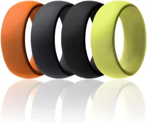ROQ Silicone Rubber Wedding Ring for Men, Comfort Fit, Breathable Rubber Engagement Band, Men's Wedding Band, 8mm Wide 2mm Thick, Dome Solid, 4 Pack, Orange, Grey, Black, Yellow, Size 10