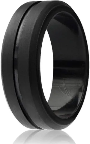 ROQ Silicone Rubber Wedding Ring for Men, Comfort Fit, Men's Wedding Band, Breathable Rubber Engagement Band, Engraved Middle Line and Dome Solid, Multi Packs, Multi Colors