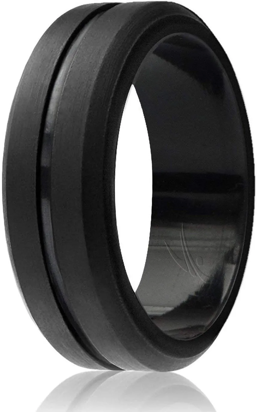 ROQ Silicone Rubber Wedding Ring for Men, Comfort Fit, Men's Wedding Band, Breathable Rubber Engagement Band, Engraved Middle Line and Dome Solid, Multi Packs, Multi Colors