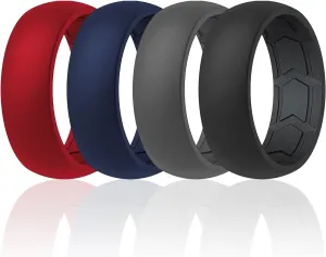 ROQ Silicone Rubber Wedding Ring for Men, Comfort Fit, Men's Wedding Band, Enhanced Breathability, Inner Arrow Shape Grooves, Dome Style, 8mm Wide 2mm Thick, Multi Colors