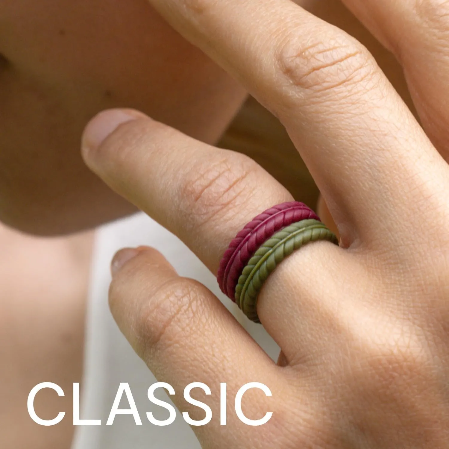 ROQ Silicone Rubber Wedding Ring for Men, Men's Wedding Band, Breathable Rubber Engagement Band, 2 Thin & Middle Lines, Beveled Edge & Engraved Duo, Multi Colors