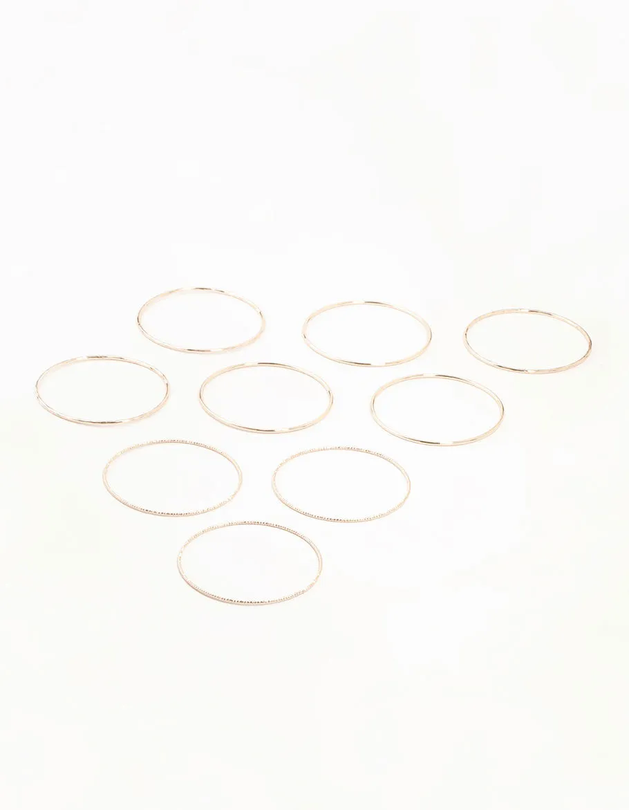 Rose Gold Twisted & Plain Thin Bangles 9-Pack