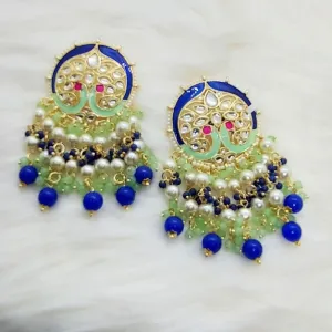 ROUND GOLDPLATED HANDMADE MEENA KUNDAN EARRINGS