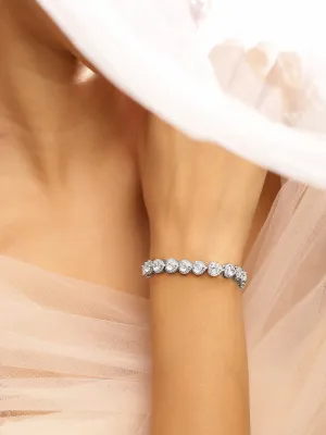 Rubans Rhodium-Plated AAA Cubic Zirconia Studded Heart Tennis Bracelet Elegant & Timeless Design