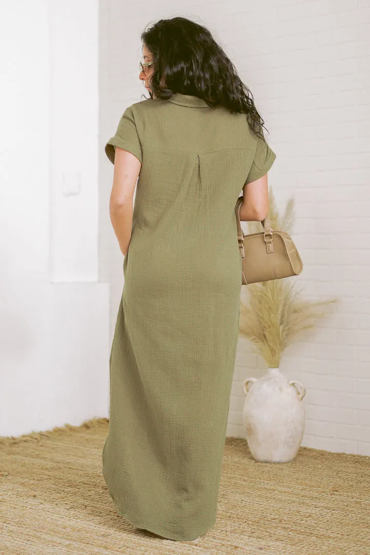Sagewood Wanderer Button Up Maxi Dress | Olive