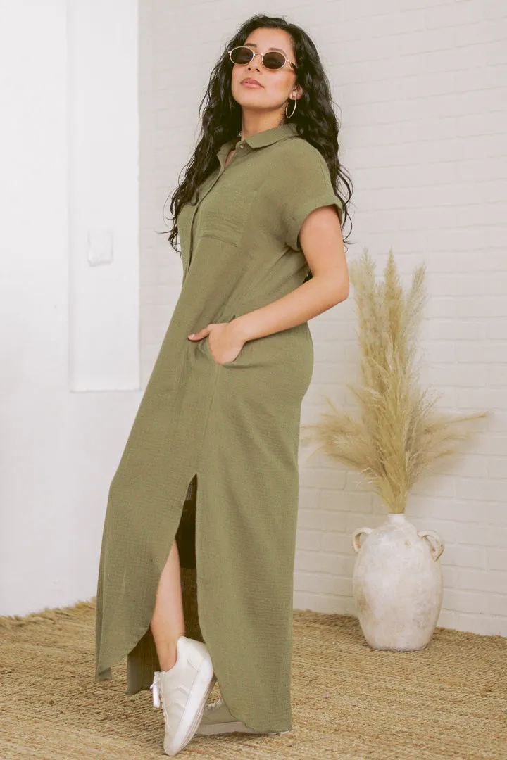Sagewood Wanderer Button Up Maxi Dress | Olive