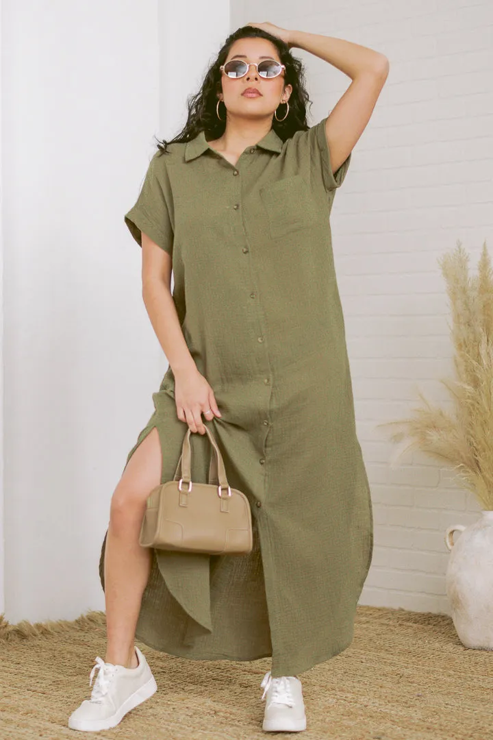 Sagewood Wanderer Button Up Maxi Dress | Olive