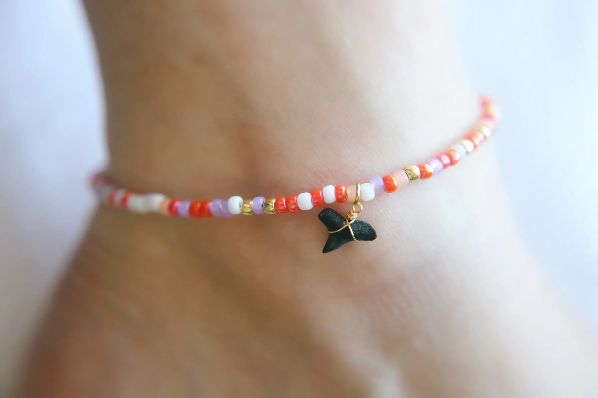 Santorini Fossil Shark Tooth Seed Beaded Anklets