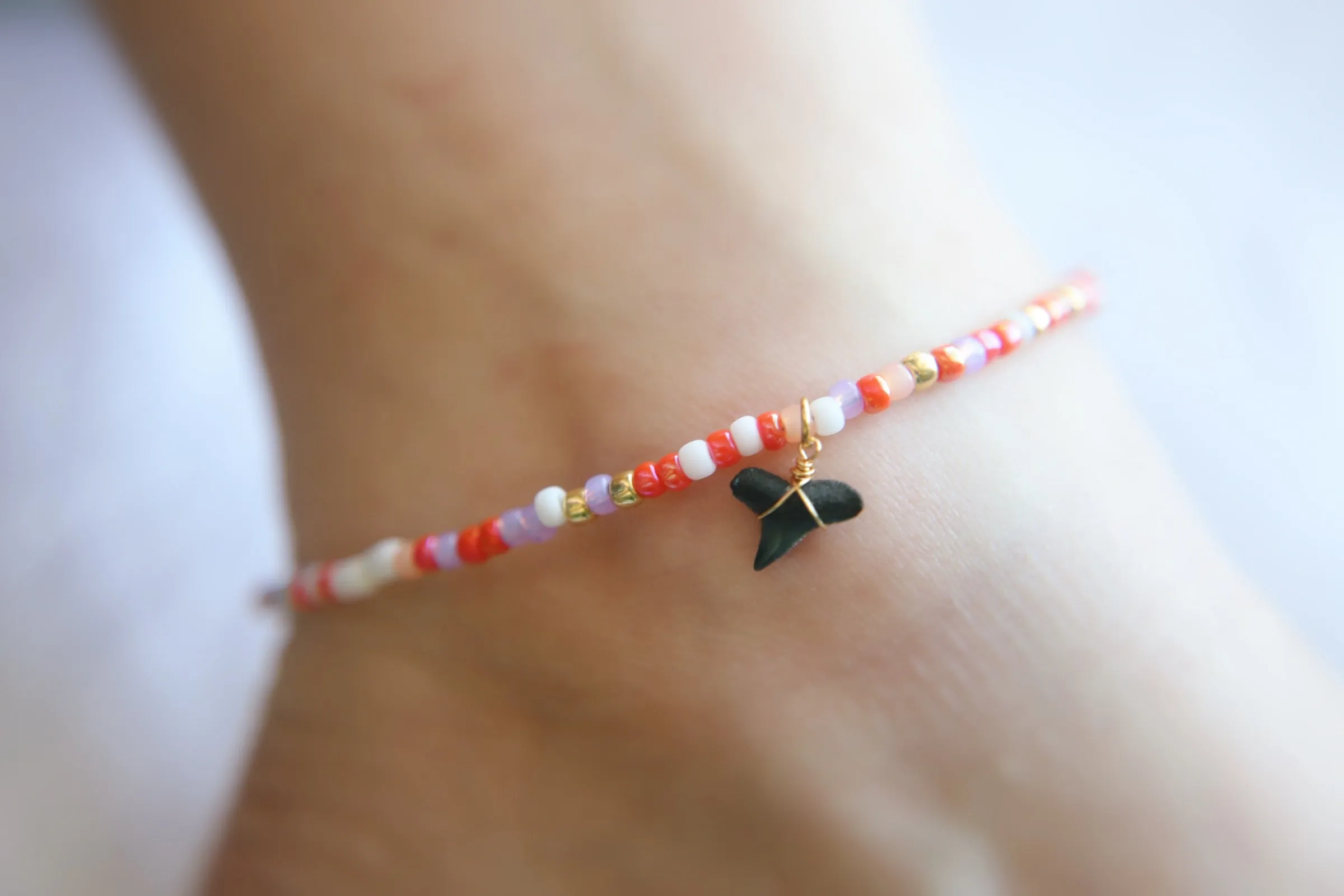 Santorini Fossil Shark Tooth Seed Beaded Anklets