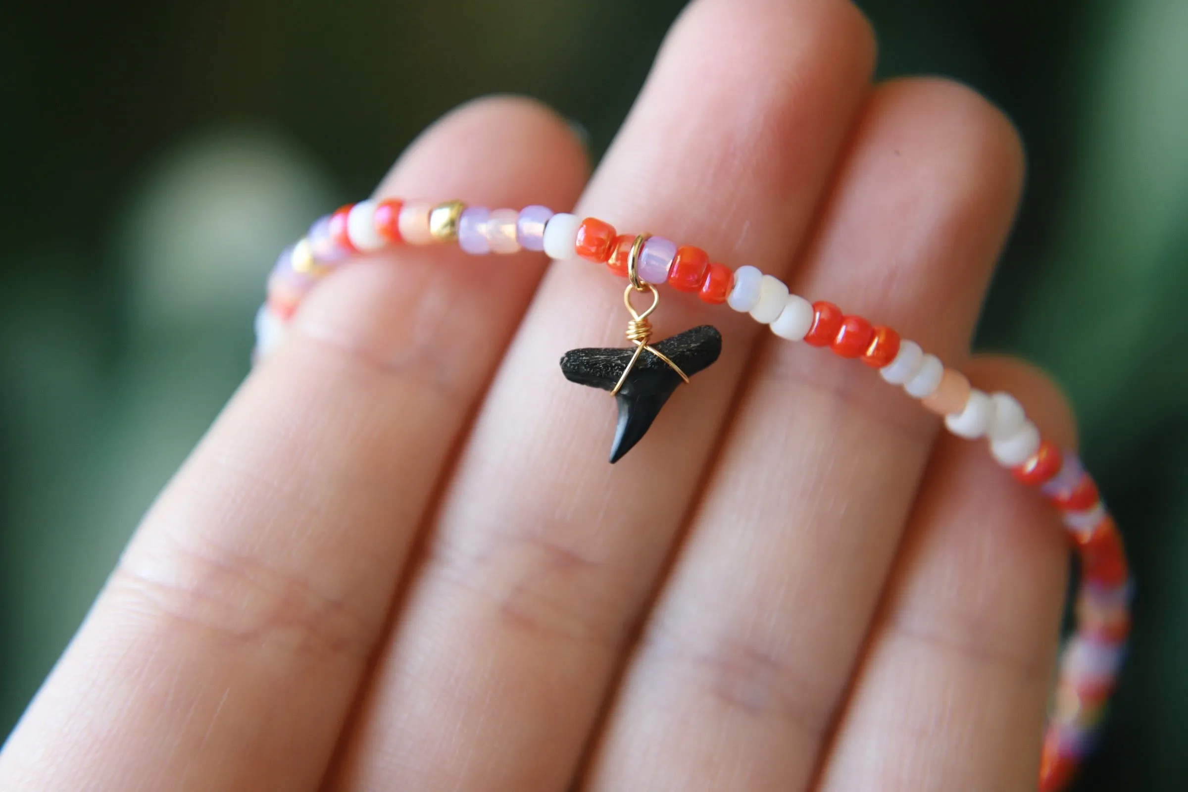 Santorini Fossil Shark Tooth Seed Beaded Anklets