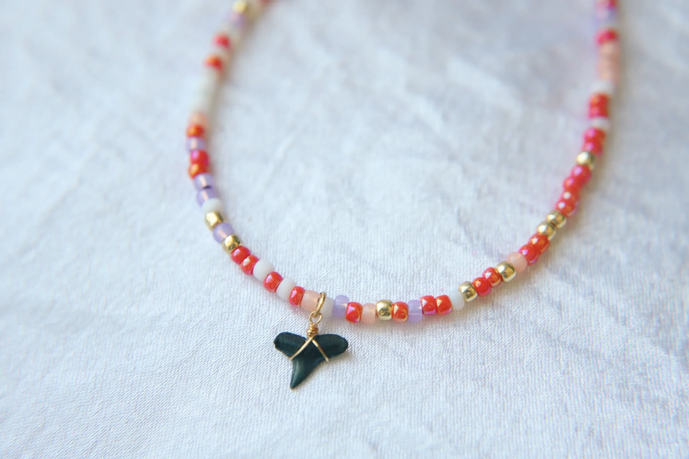Santorini Fossil Shark Tooth Seed Beaded Anklets