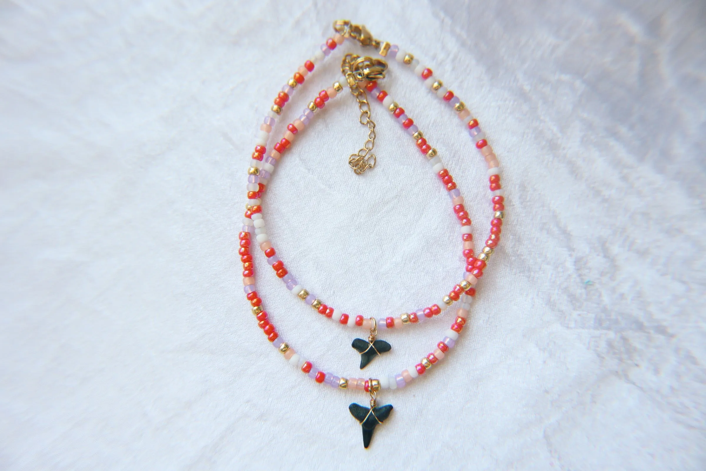 Santorini Fossil Shark Tooth Seed Beaded Anklets