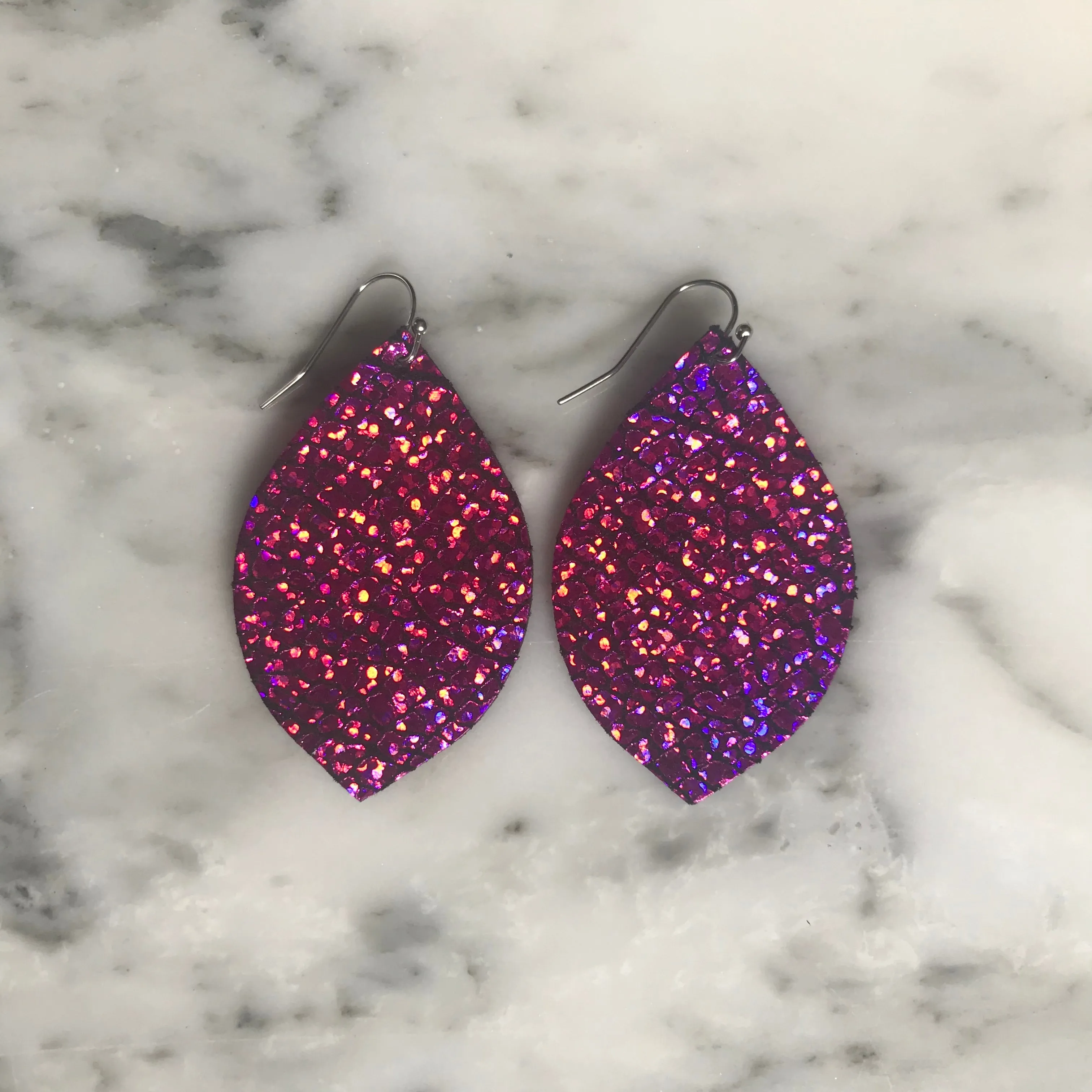 Shattered Funky Fuchsia Leather Earrings 2003