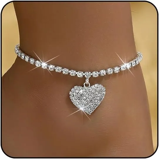 Silver Ankle Bracelets for Women Waterproof Sparkly Gold Anklets Tennis Rhinestone Diamond Anklets for Women Starfish Infinity Heart Cross Anklet Bracelet Beach Jewelry