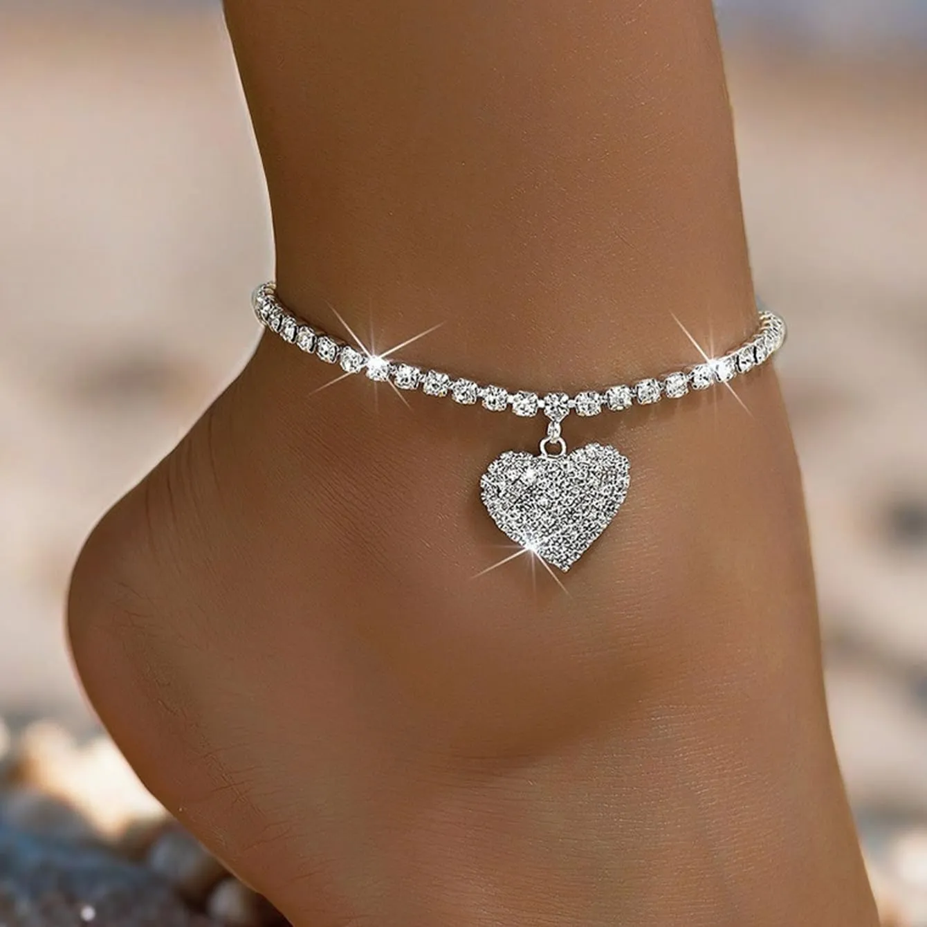Silver Ankle Bracelets for Women Waterproof Sparkly Gold Anklets Tennis Rhinestone Diamond Anklets for Women Starfish Infinity Heart Cross Anklet Bracelet Beach Jewelry
