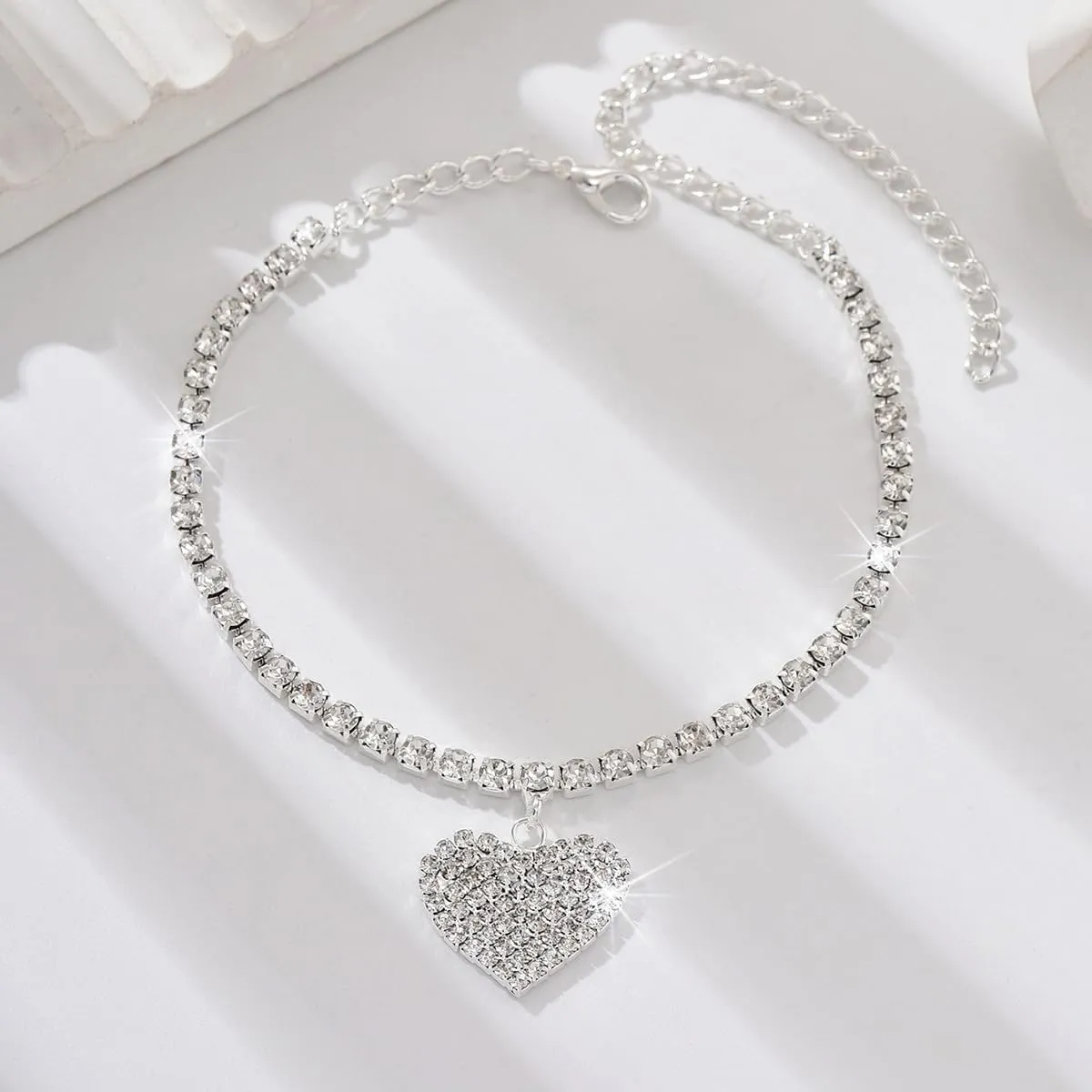 Silver Ankle Bracelets for Women Waterproof Sparkly Gold Anklets Tennis Rhinestone Diamond Anklets for Women Starfish Infinity Heart Cross Anklet Bracelet Beach Jewelry