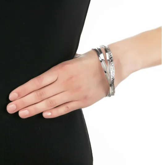 Silver multi textural Russian bangle