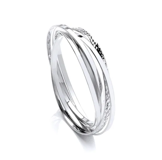 Silver multi textural Russian bangle