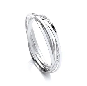 Silver multi textural Russian bangle