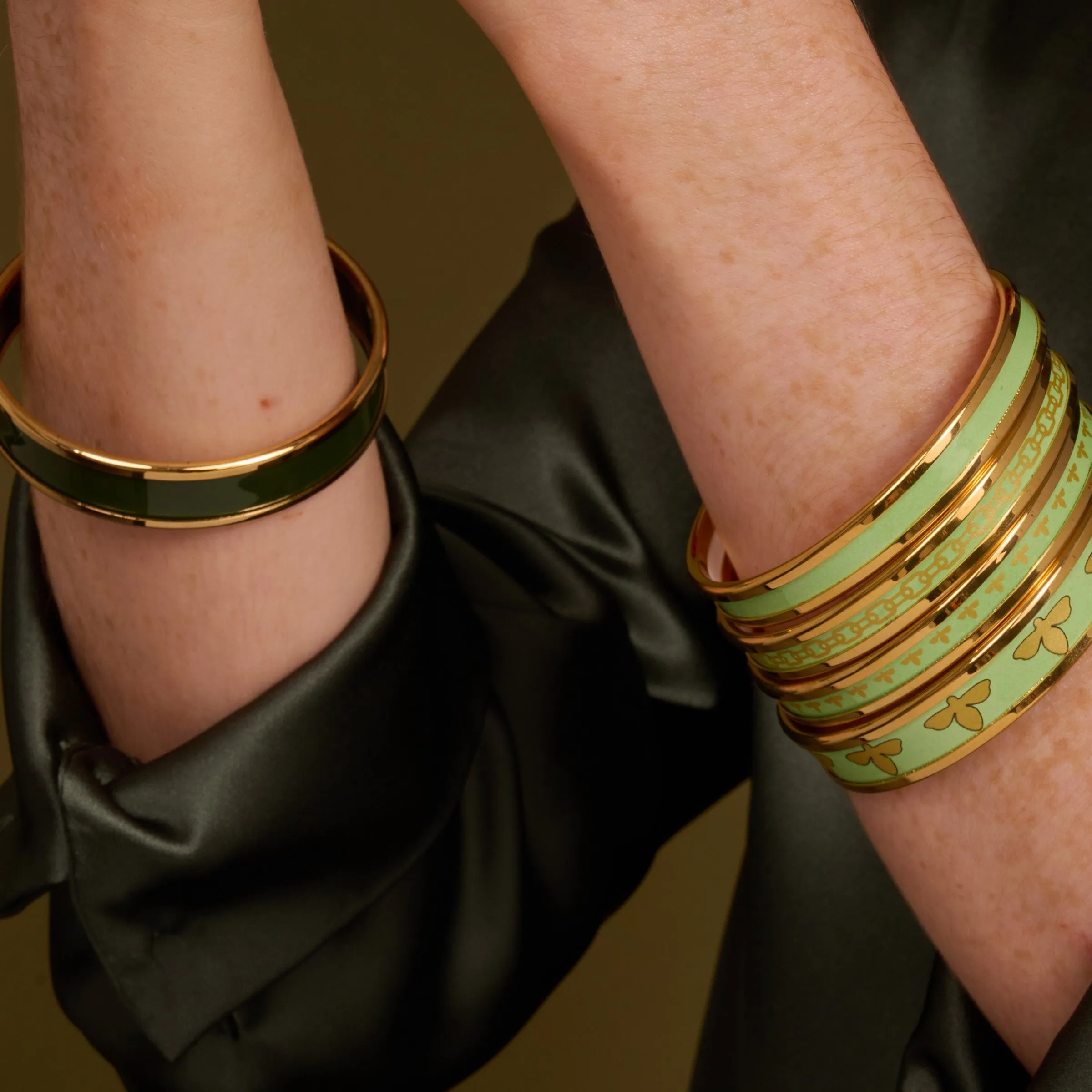 Skinny Meadow & Gold Enamel Bangle