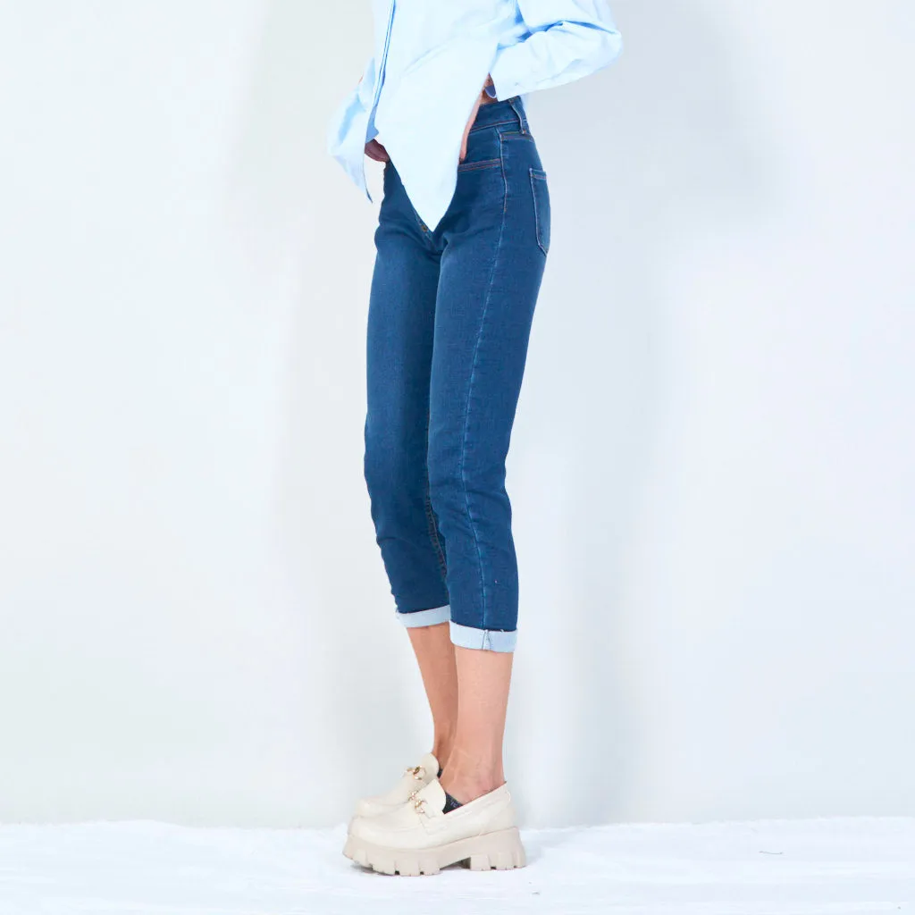 Slim-fit ankle cuff denim pants wholesale