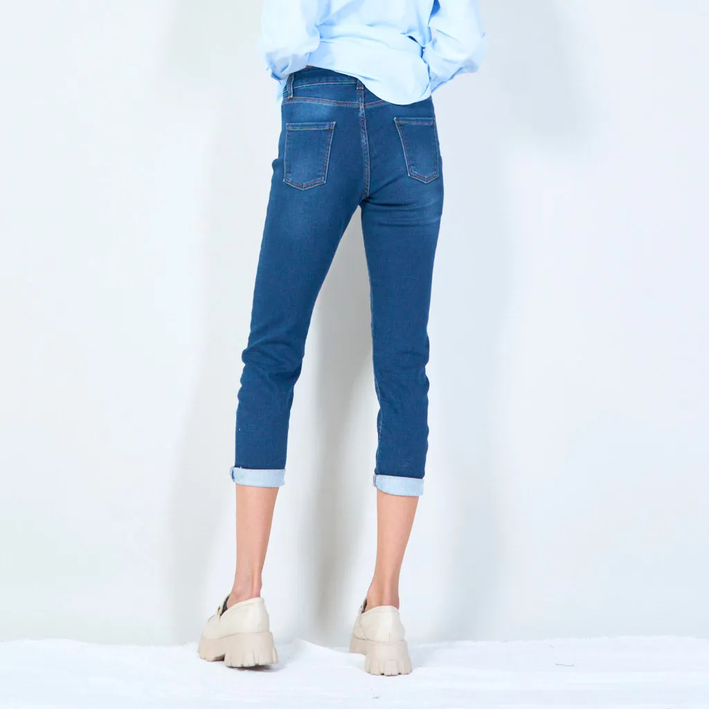 Slim-fit ankle cuff denim pants wholesale