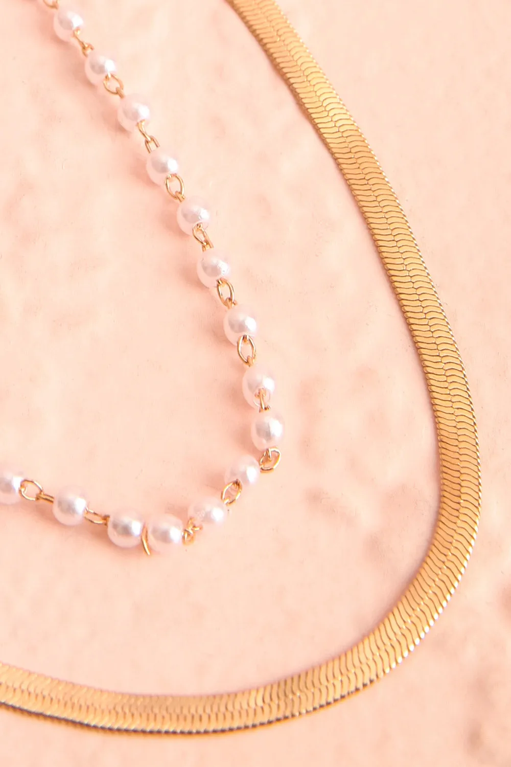 Solar | Flat Chain & Pearl Necklace Set