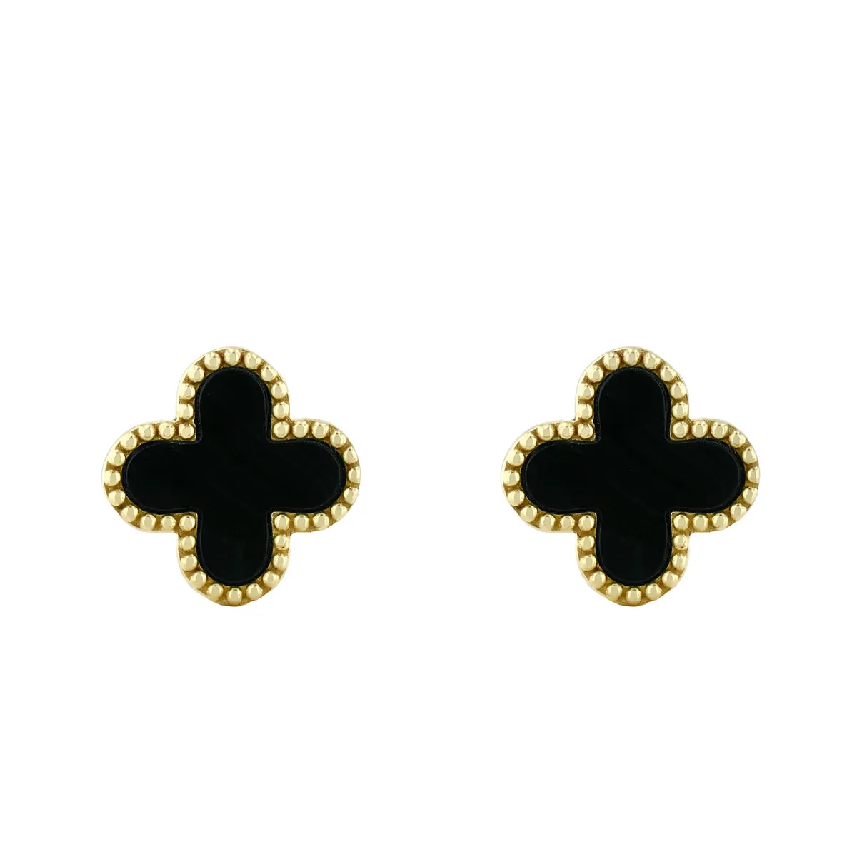 Soleil Collection 11.4mm x 11.4mm Petal Onyx Stud Earrings | 9K Solid Yellow Gold