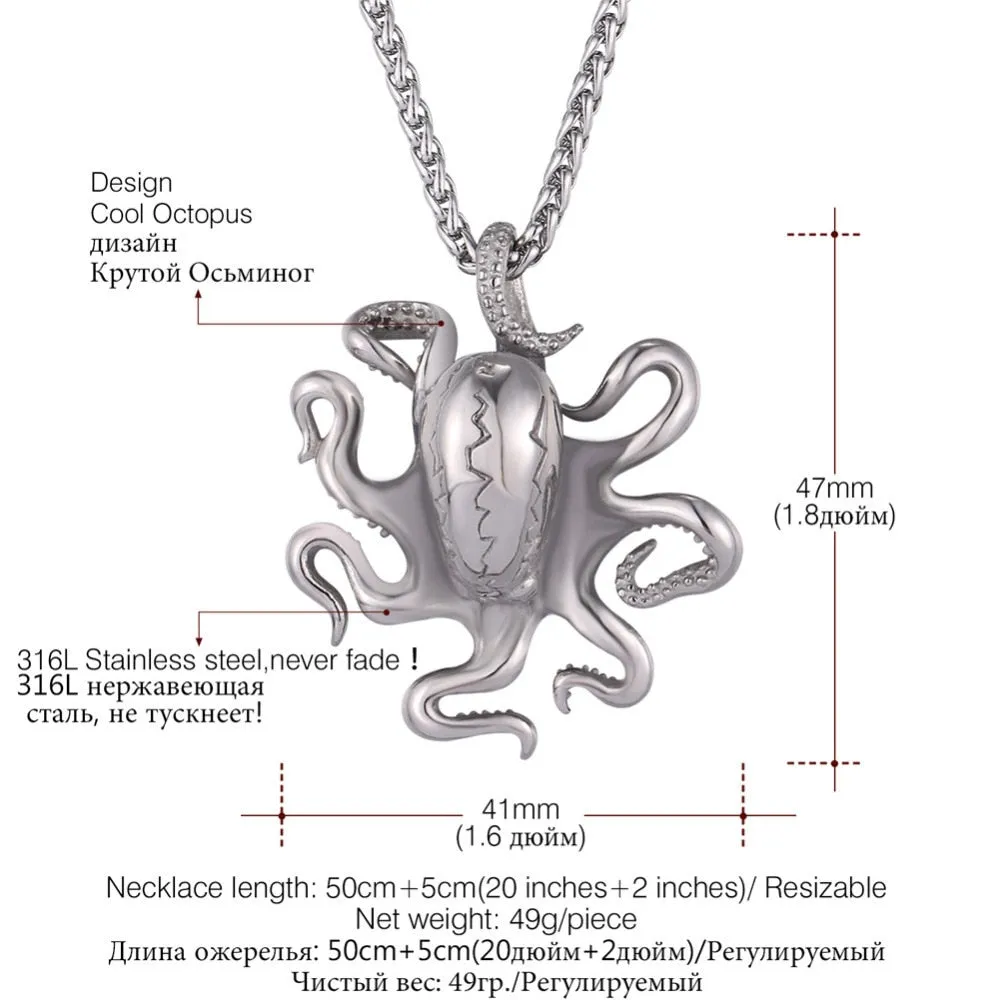 Stainless Steel Octopus Charm Necklace Pendant