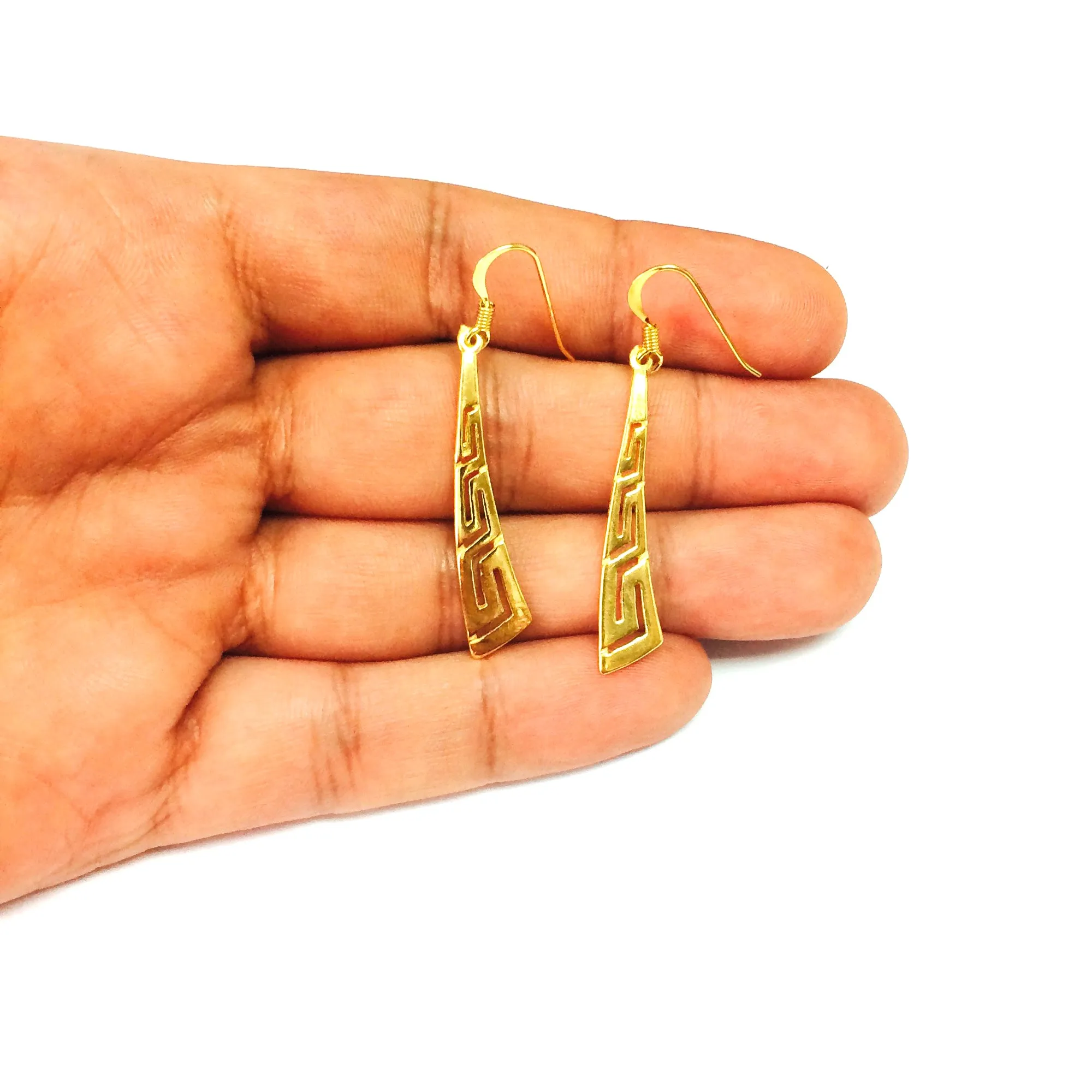Sterling Silver 18 Karat Gold Overlay Plated Greek Key Drop Earrings
