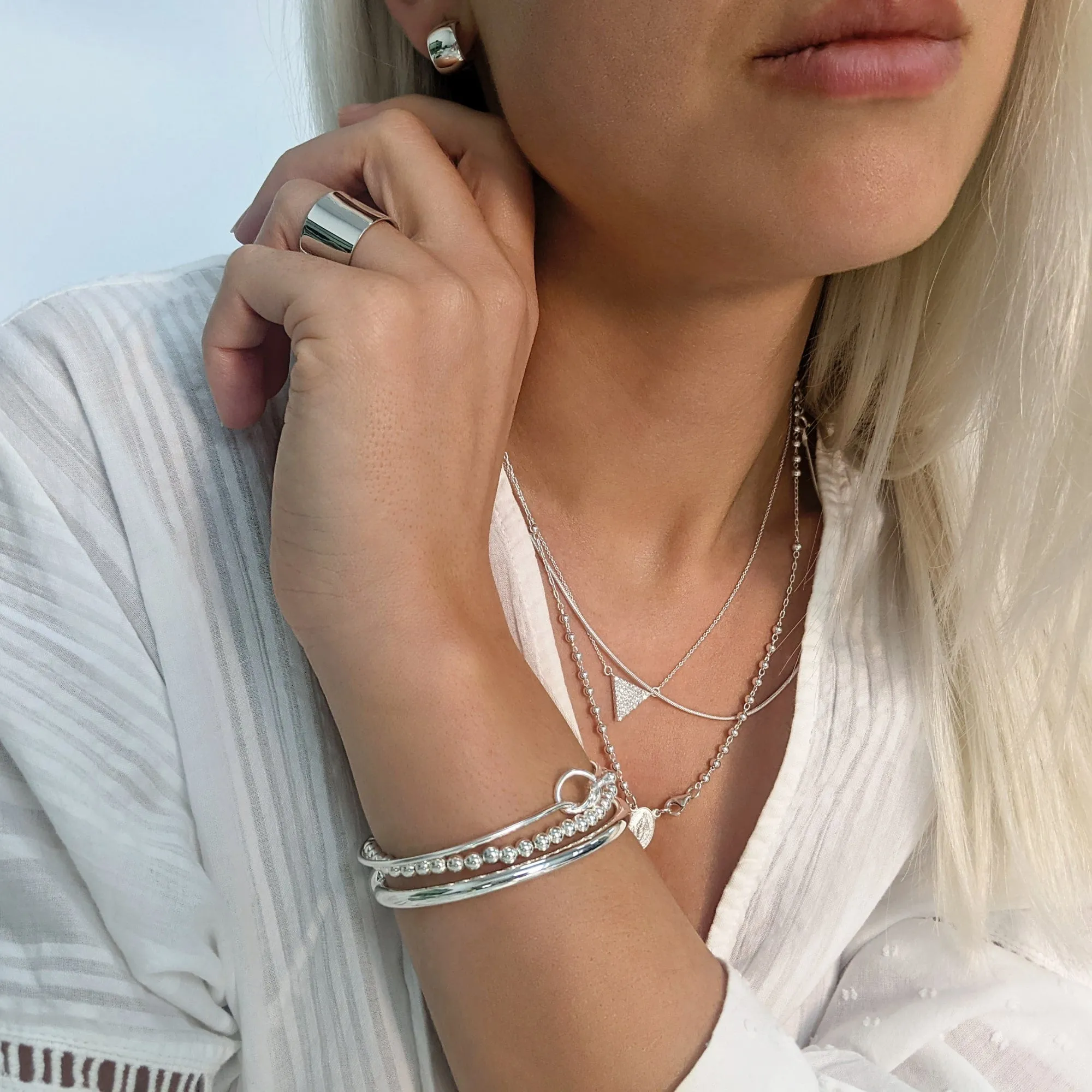 Sterling Silver Cubic Zirconia Triangle Necklace Geometric Pendant