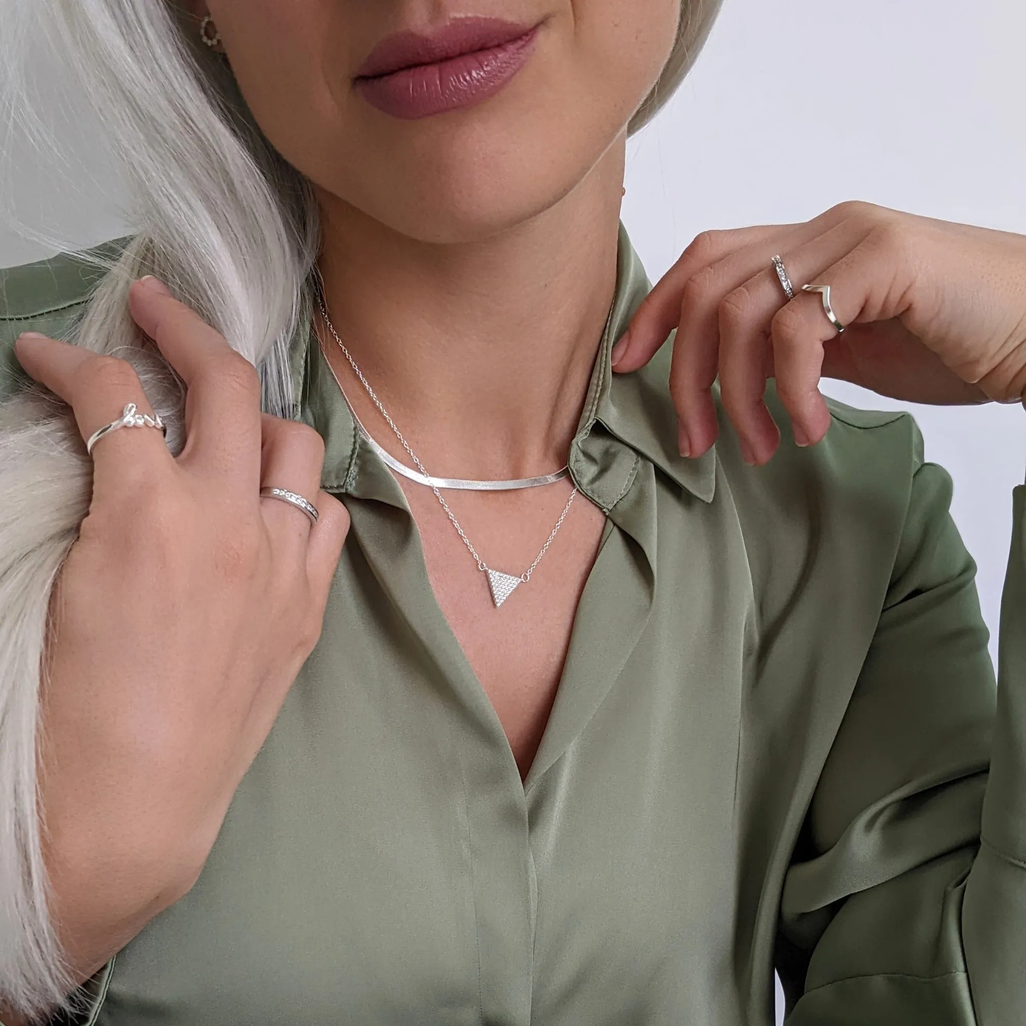Sterling Silver Cubic Zirconia Triangle Necklace Geometric Pendant