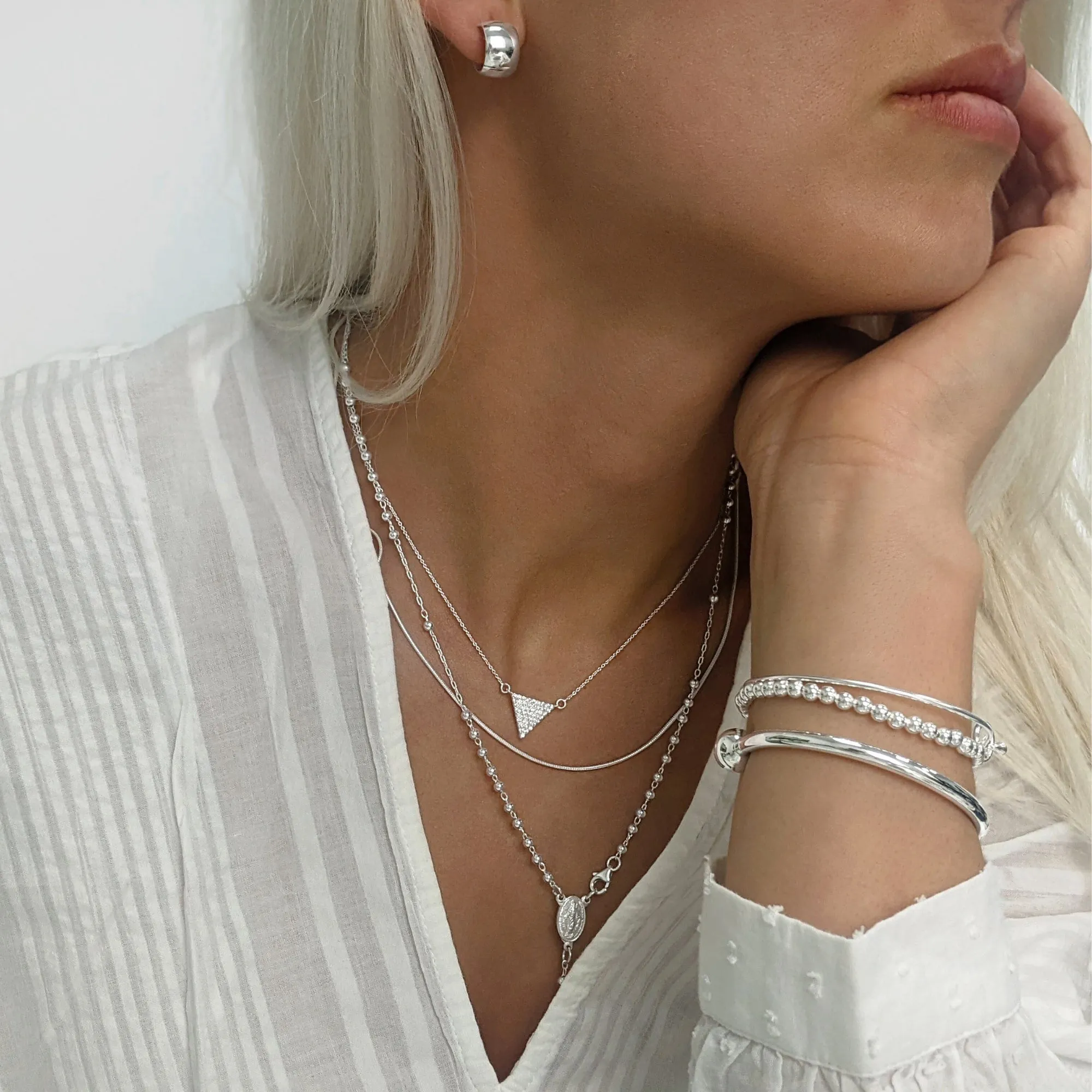 Sterling Silver Cubic Zirconia Triangle Necklace Geometric Pendant