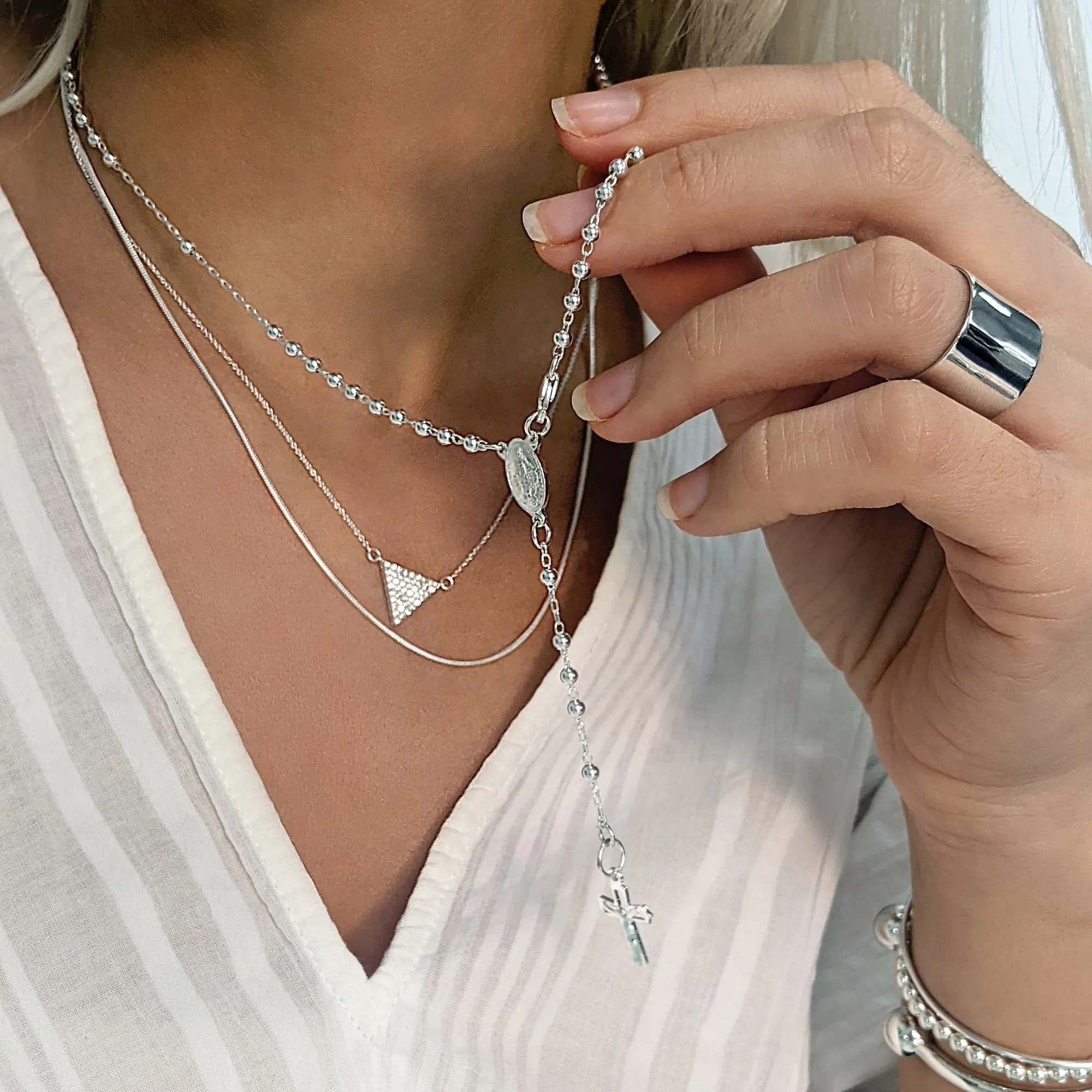 Sterling Silver Cubic Zirconia Triangle Necklace Geometric Pendant