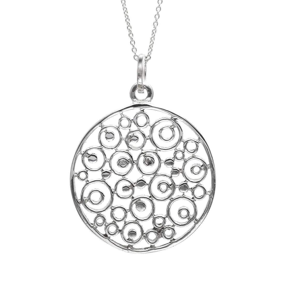 Sterling Silver Round Modern Filigree Circle Pattern Pendant Necklace