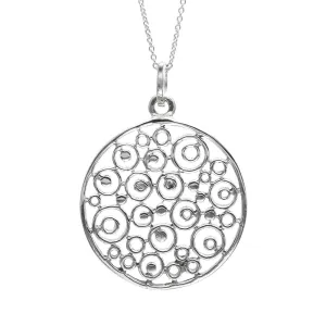 Sterling Silver Round Modern Filigree Circle Pattern Pendant Necklace