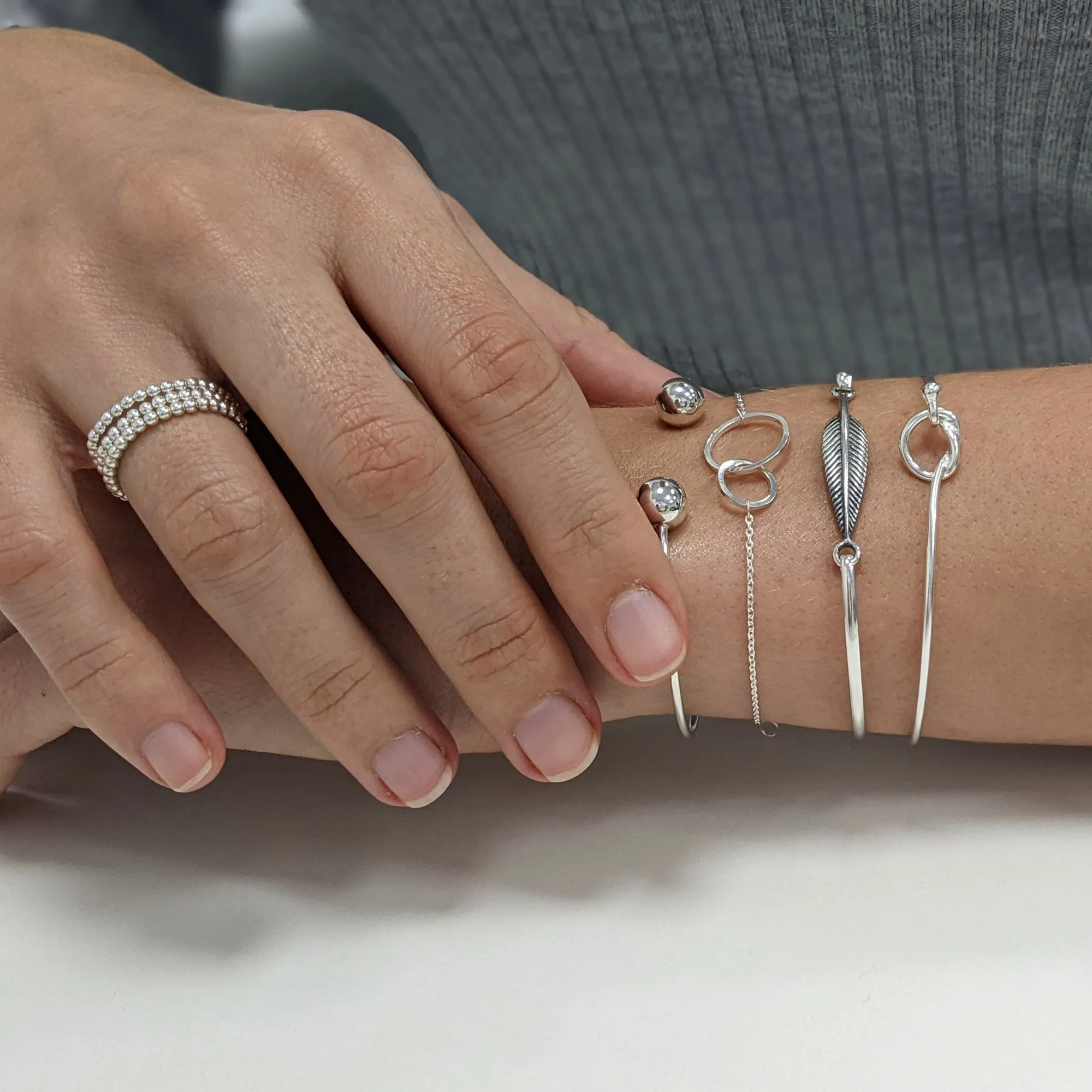 Sterling Silver Simple Classic Round Tube Adjustable Torque Bangle
