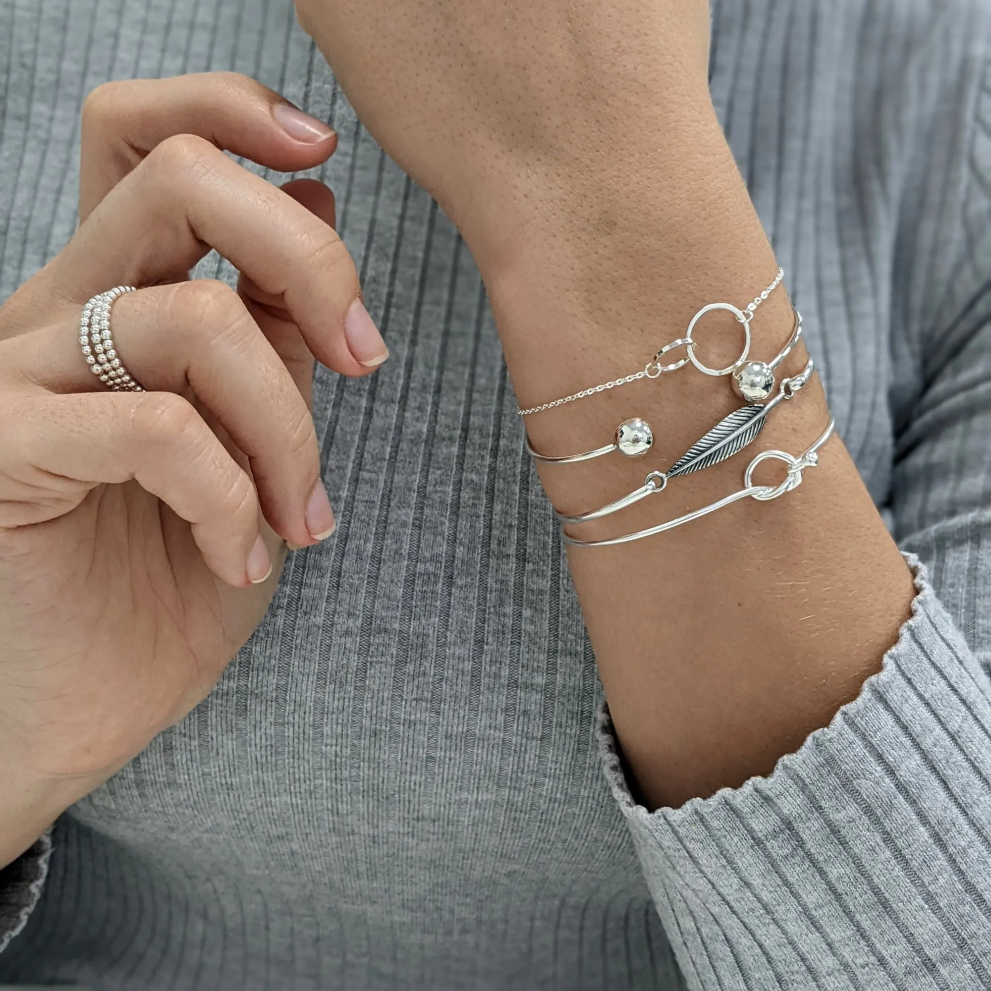 Sterling Silver Simple Classic Round Tube Adjustable Torque Bangle