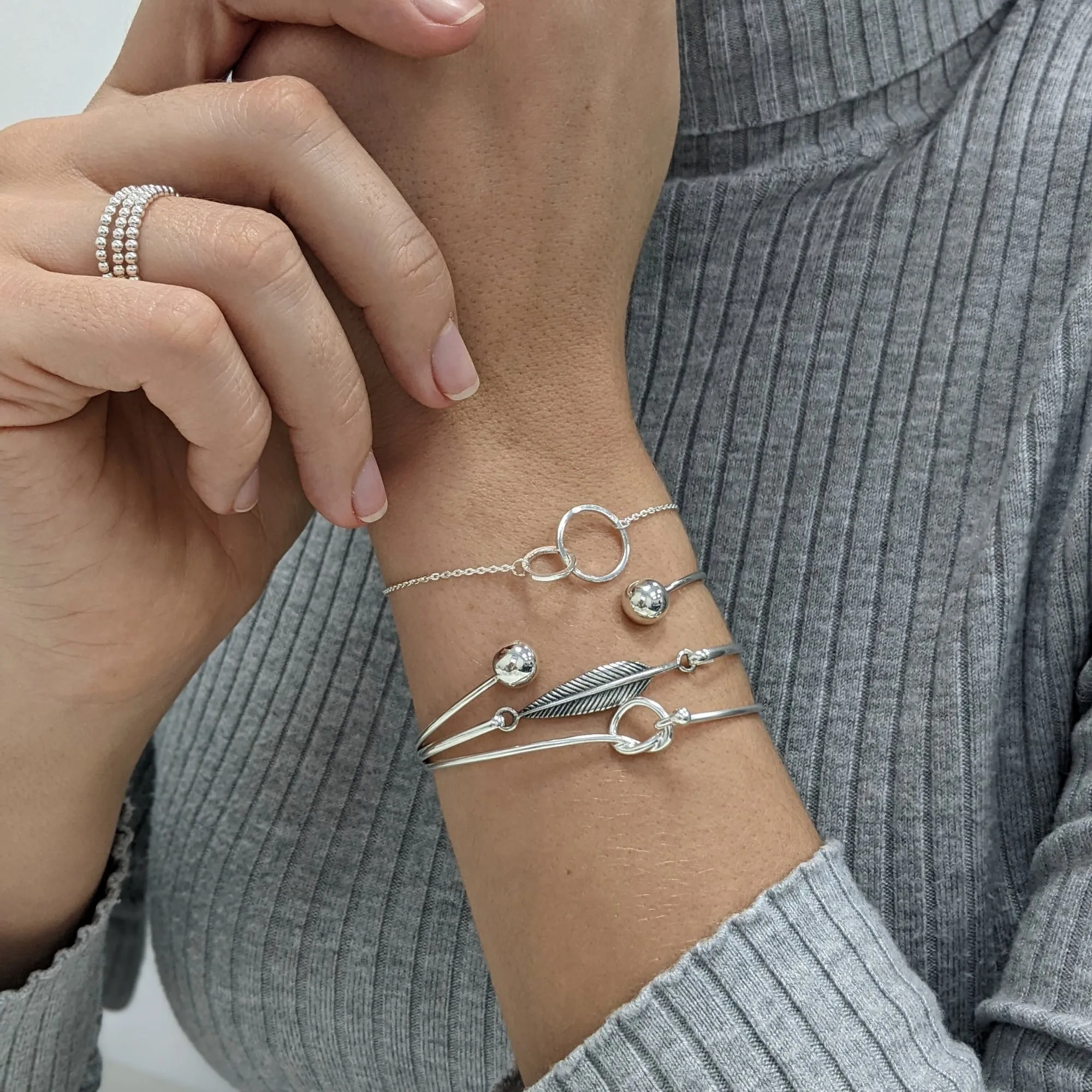 Sterling Silver Simple Classic Round Tube Adjustable Torque Bangle