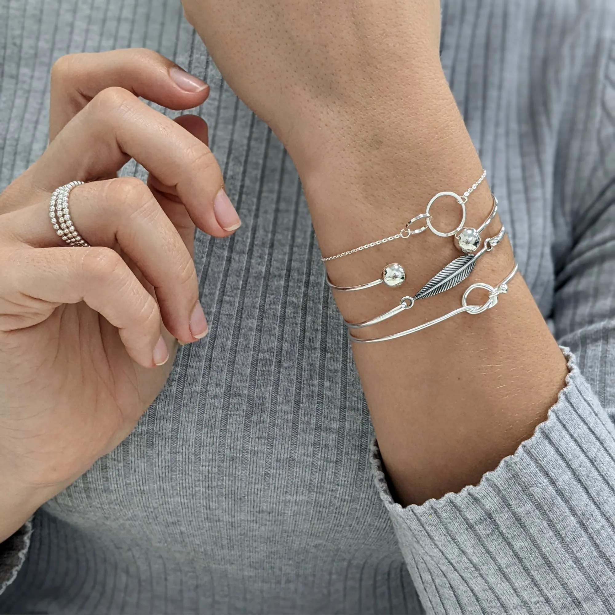 Sterling Silver Simple Classic Round Tube Adjustable Torque Bangle