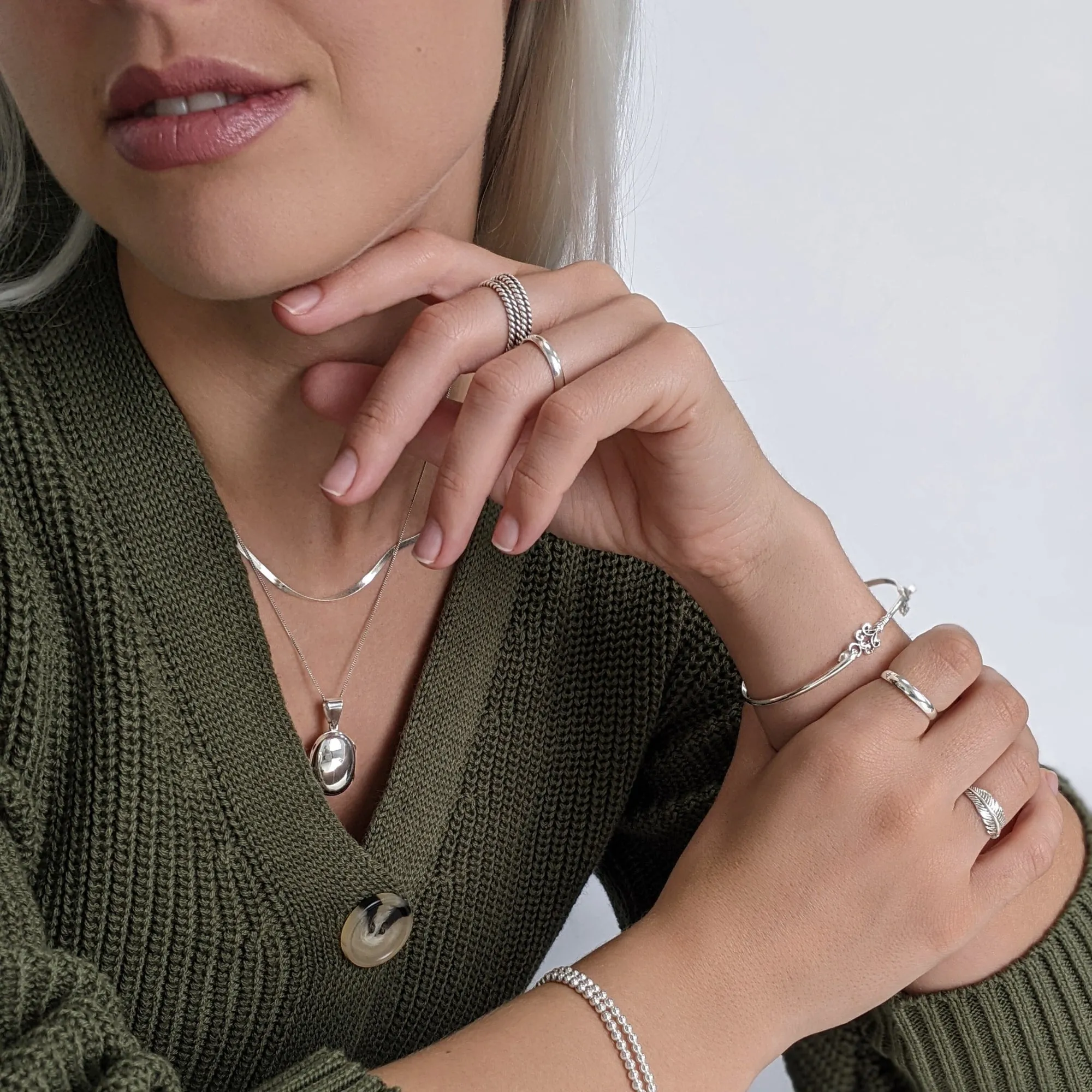 Sterling Silver Thin Elegant Filigree Key Bangle With Hook Clasp